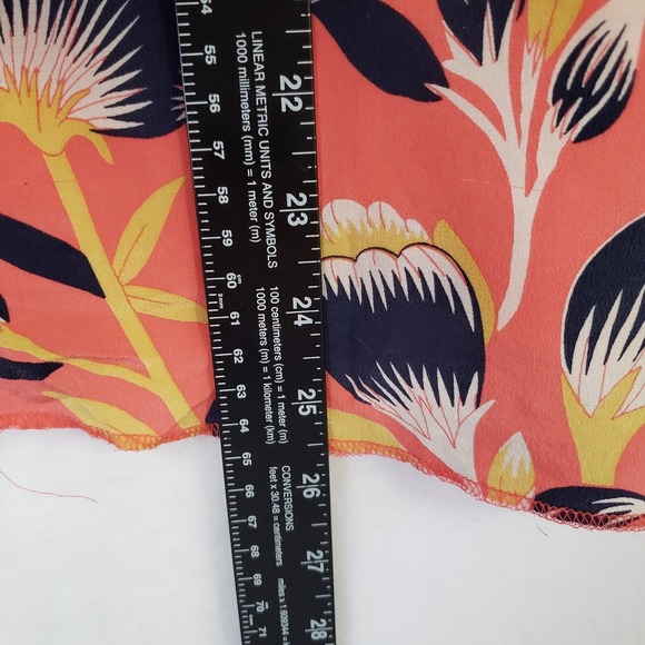 J Crew Silk Floral Tank Top Womens 00 Coral Yellow Navy Twist Back Career Office - Picture 7 of 7